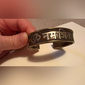 Sanskrit Om Namah Shivaya Manatra Cuff Bracelet in copper, brass, Tibetan silver
